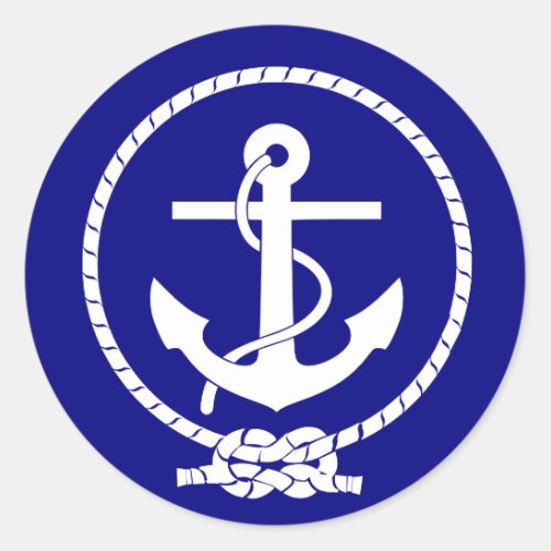 Navy Blue Nautical Rope and Anchor Baby Shower Classic Round Sticker