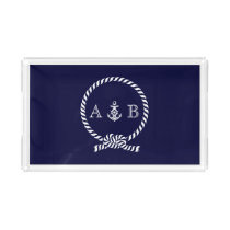 Navy Blue Nautical Rope and Anchor Monogrammed Acrylic Tray