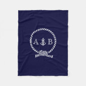 Navy Blue Nautical Rope and Anchor Monogrammed Fleece Blanket (Front)