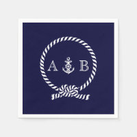 Navy Blue Nautical Rope and Anchor Monogrammed