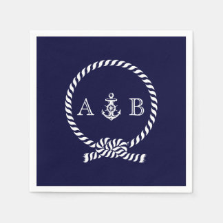 Navy Blue Nautical Rope and Anchor Monogrammed Napkins