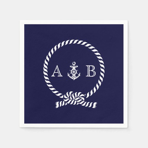 Navy Blue Nautical Rope and Anchor Monogrammed Napkins