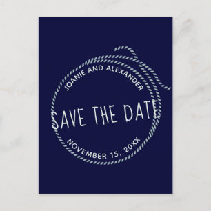 Navy Blue Nautical Rope Wedding Save the Date Announcement Postcard