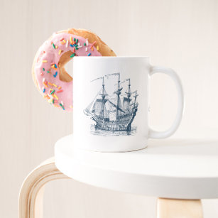 Navy-Blue Nautical sailing boat Giant Coffee Mug