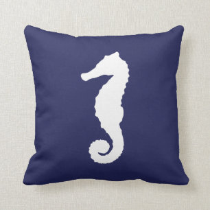 Navy Blue Nautical Seahorse Throw Pillow