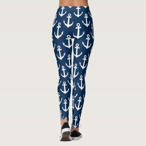 Navy blue nautical ship anchor pattern leggings Zazzle