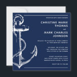 Navy Blue Nautical Ship Anchor Wedding Invitation<br><div class="desc">Tie the knot with this navy nautical sketch anchor wedding invitation. Customize the background and font. For further customization please contact me.</div>