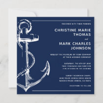 Navy Blue Nautical Ship Anchor Wedding Invitation