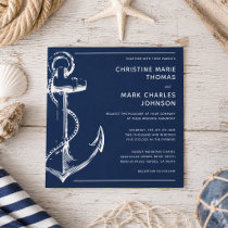 Navy Blue Nautical Ship Anchor Wedding Invitation