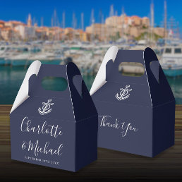 Navy Blue Nautical Signature Script Wedding Favor Boxes