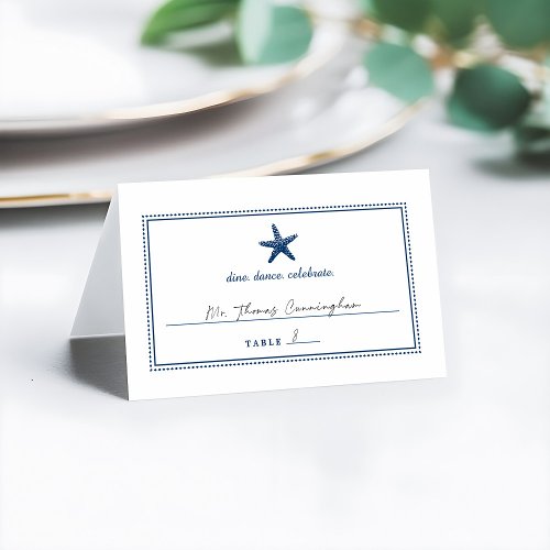 Navy Blue Nautical Starfish Wedding Escort Card