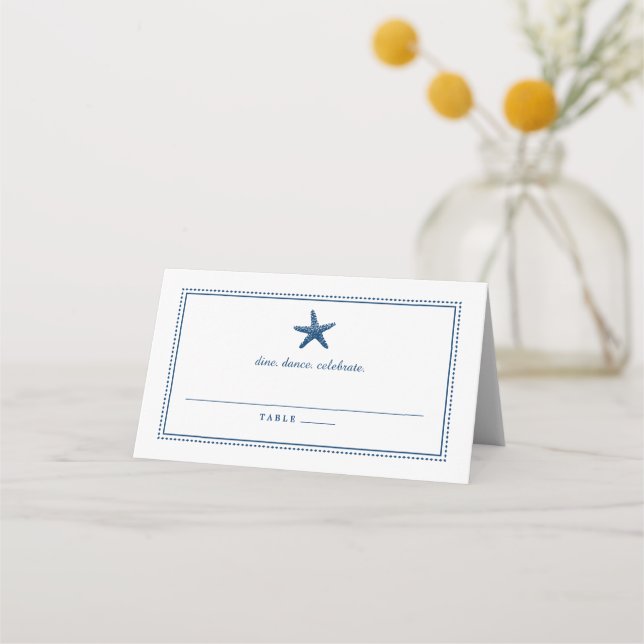 Navy Blue Nautical Starfish Wedding Escort Place Card (Front)