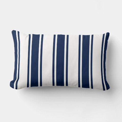 Navy Blue Nautical Striped Lumbar Pillow