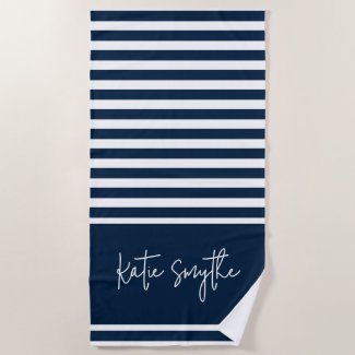 Navy Blue Nautical Stripes Script Name