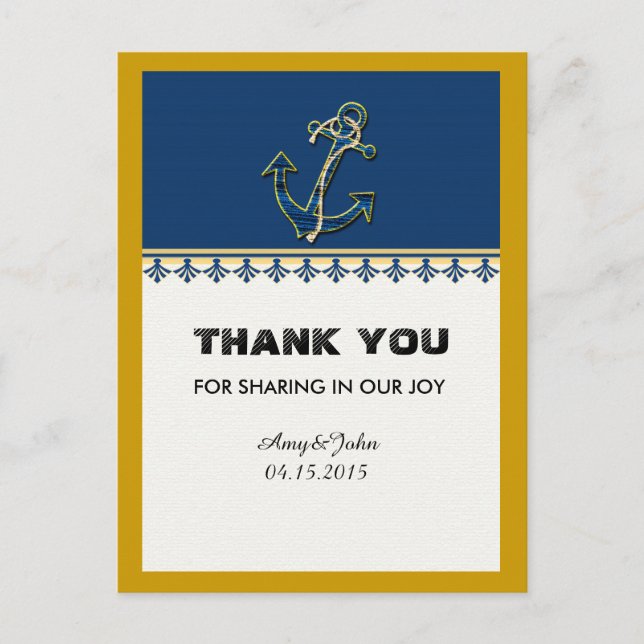 Navy blue nautical thank you note nautcl1 postcard (Front)