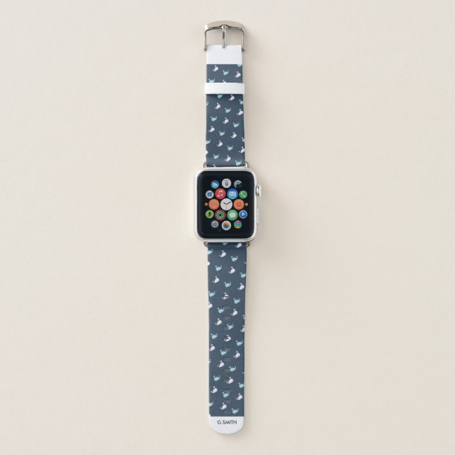 Navy Blue Nautical Theme Cute Whale Pattern Apple Watch Band (Front)