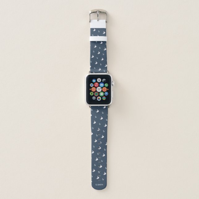 Navy Blue Nautical Theme Cute Whale Pattern Apple Watch Band (Front)