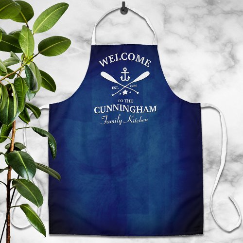 Navy Blue Nautical Theme Family Name Apron