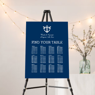 Navy blue nautical theme wedding seating chart foam board