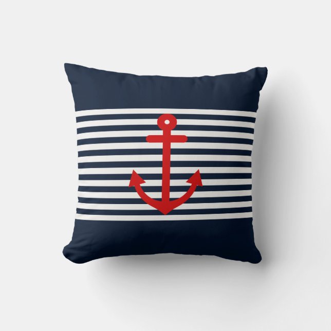 Navy Blue Nautical Throw Pillow (Front)