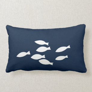 Navy Blue Nautical Throw Pillow White Fish