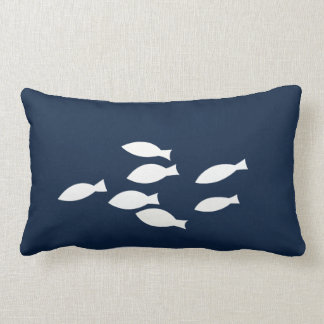 Navy Blue Nautical Throw Pillow White Fish