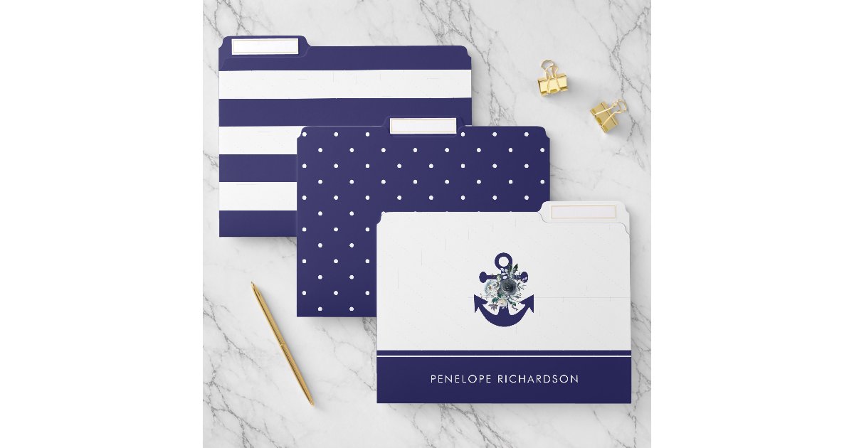Navy Blue Nautical | Trendy Flowers and Patterns File Folder | Zazzle