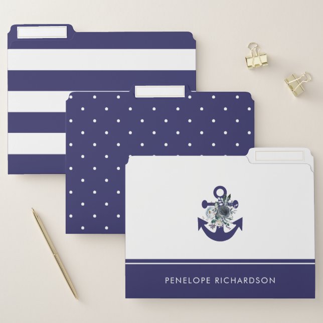 Navy Blue Nautical | Trendy Flowers and Patterns File Folder (Set)