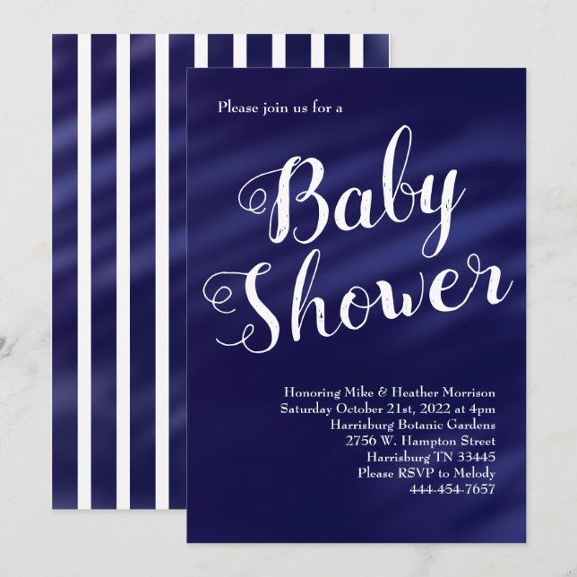 Navy Blue Nautical Watercolor Baby Shower Invitation (Front/Back)