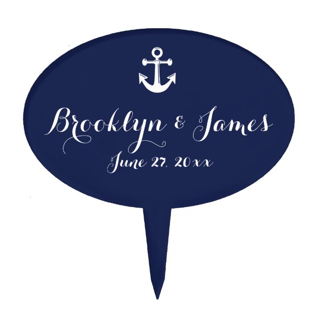 Navy Blue Nautical Wedding Cake Toppers (Front)