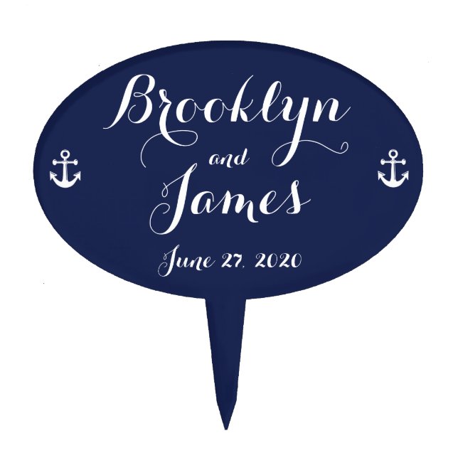 Navy Blue Nautical Wedding Cake Toppers (Front)
