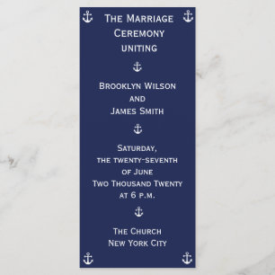 Navy Blue Nautical Wedding Ceremony Programs