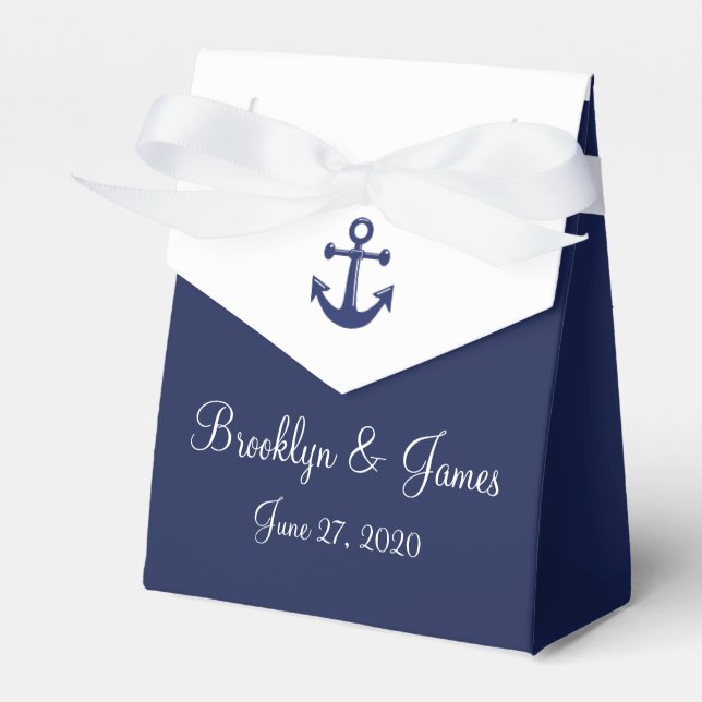 Navy Blue Nautical Wedding Favor Boxes Tent (Front Side)