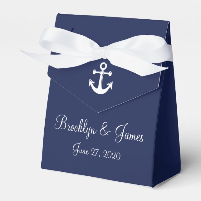 Navy Blue Nautical Wedding Favor Boxes With Anchor (Front Side)