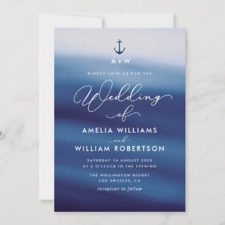navy blue nautical wedding invitation