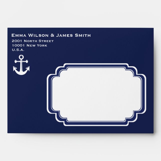 Navy Blue Nautical Wedding Invitation Envelopes (Front)