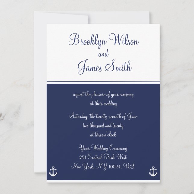Navy Blue Nautical Wedding Invitations (Front)