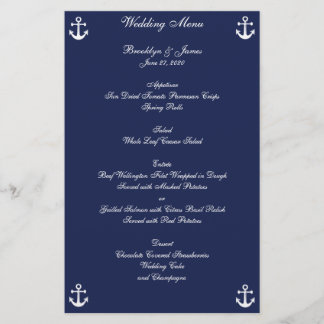 Navy Blue Nautical Wedding Menu Custom Flyer