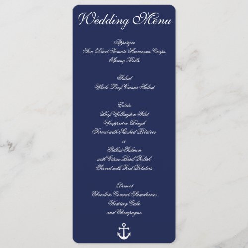 Navy Blue Nautical Wedding Menu Custom Invitations