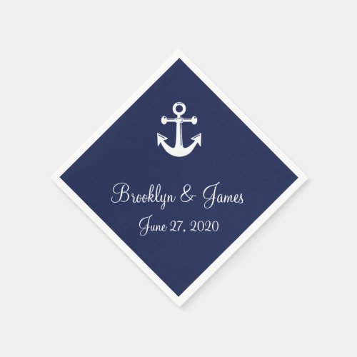 Navy Blue Nautical Wedding Napkins With Anchor