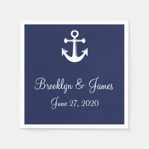 Navy blue Nautical Wedding Napkins With Anchor