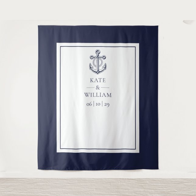 Navy Blue Nautical Wedding Photo Booth Backdrop (Front)