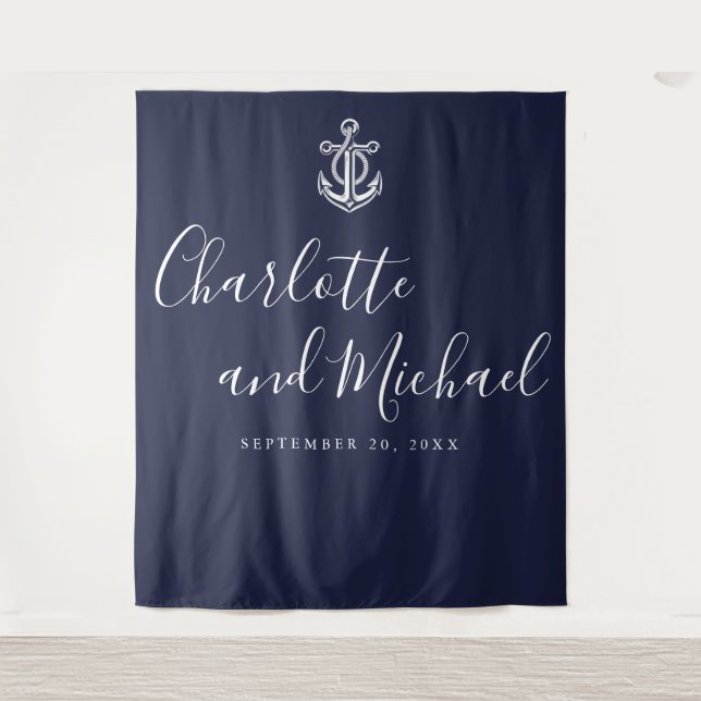 Navy Blue Nautical Wedding Photo Booth Backdrop (Front)