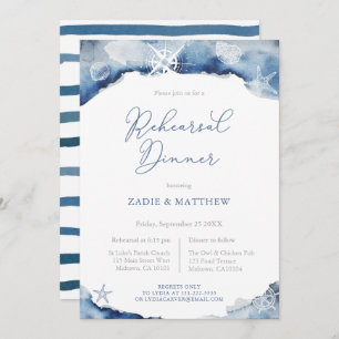 Navy Blue Nautical Wedding Rehearsal Dinner Invitation