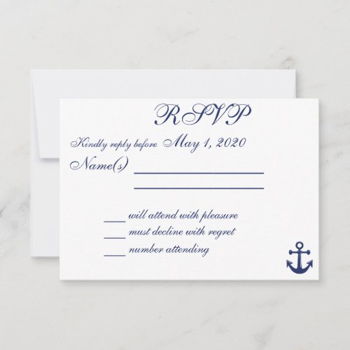 Navy Blue Nautical Wedding RSVP Card With Anchor