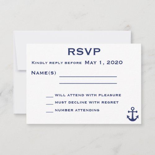 Navy Blue Nautical Wedding RSVP Card With Anchor