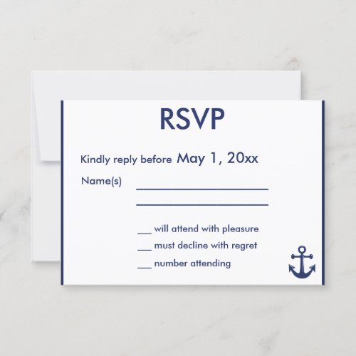 Navy Blue Nautical Wedding RSVP Cards Blue Anchor