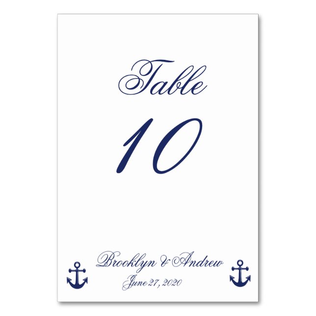 Navy Blue Nautical Wedding Table Cards (Front)