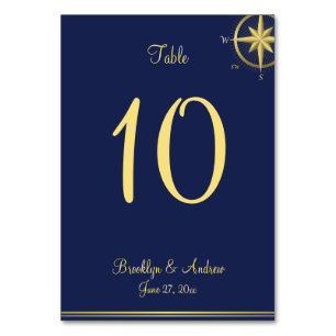 Navy Blue Nautical Wedding Table Number Cards