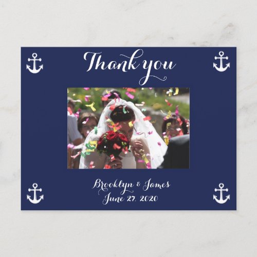 Navy Blue Nautical Wedding Thank You Postcards